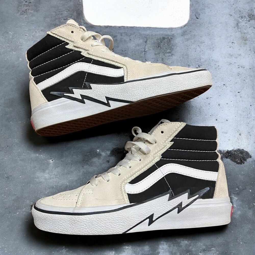 Vans Sk8-Hi Bolt Antique White and Black Skate Shoes 721454 Men's Size 6 Wms 7.5